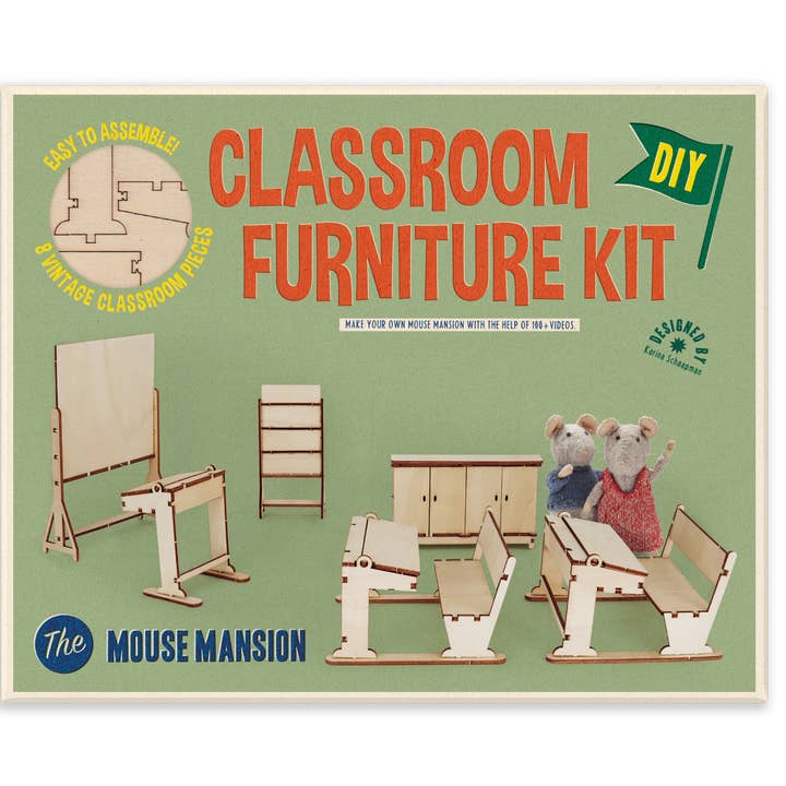 Het Muizenhuis – Engroshandel DIY-hobbysæt – Børn – Børnesæt til gør-det-selv dukkehusmøbler – klasseværelse (skala 1:12)0
