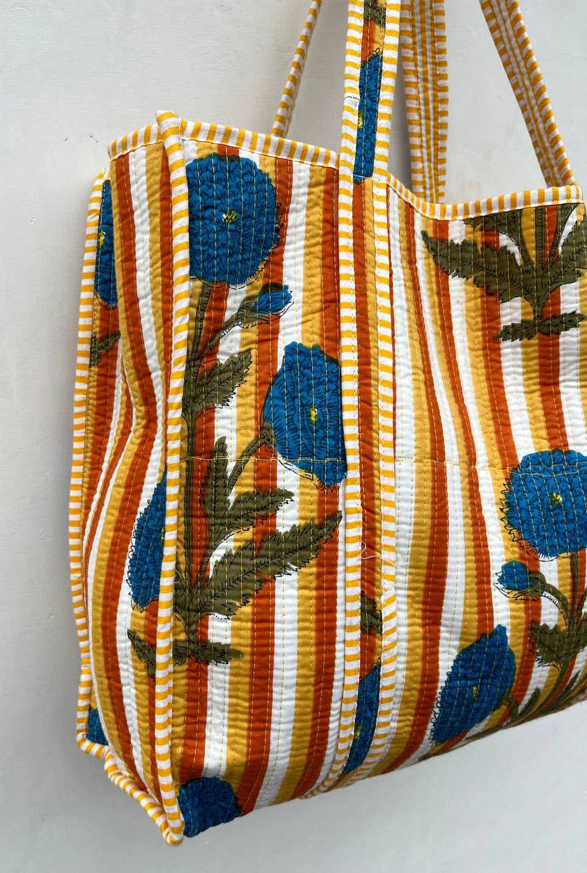 bhavnas boutique - Venta al por mayor Bolsa de asa- Mujer - Bolsa con estampado de bloques, bolsas de algodón acolchadas hechas a mano en la India 4