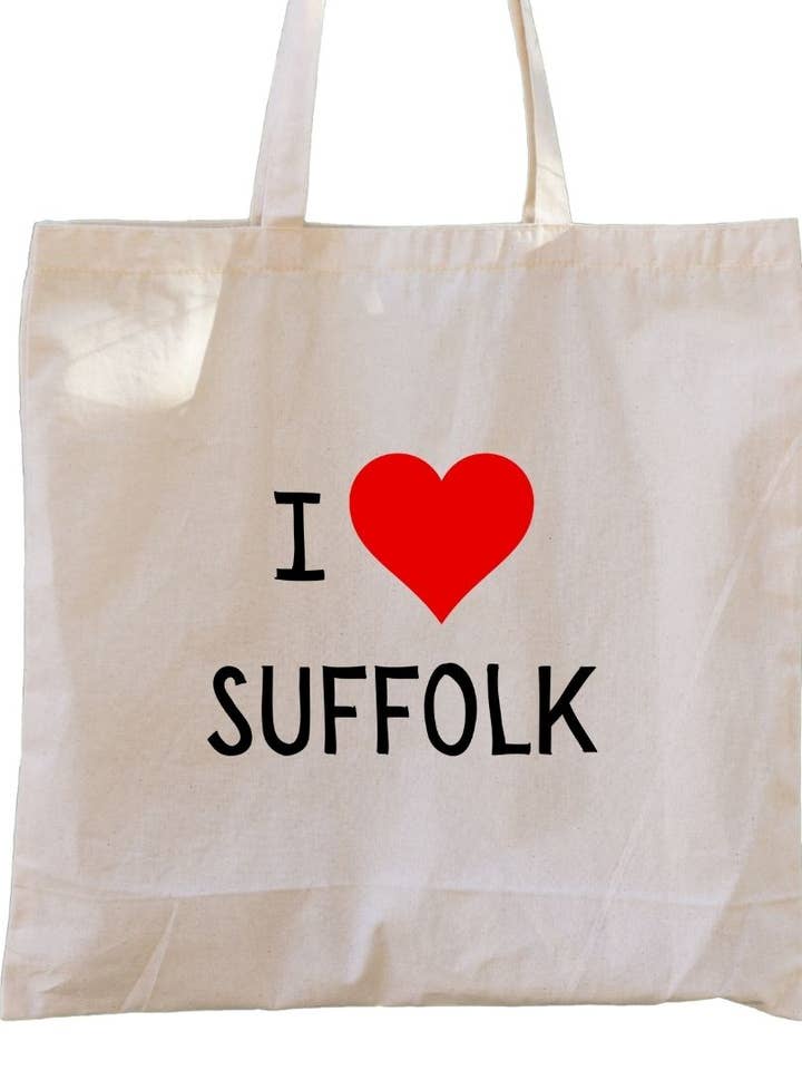 Second Ave Tragetasche aus Segeltuch I Heart Love Suffolk, Rot für den Großhandel von Second Ave Gift Company