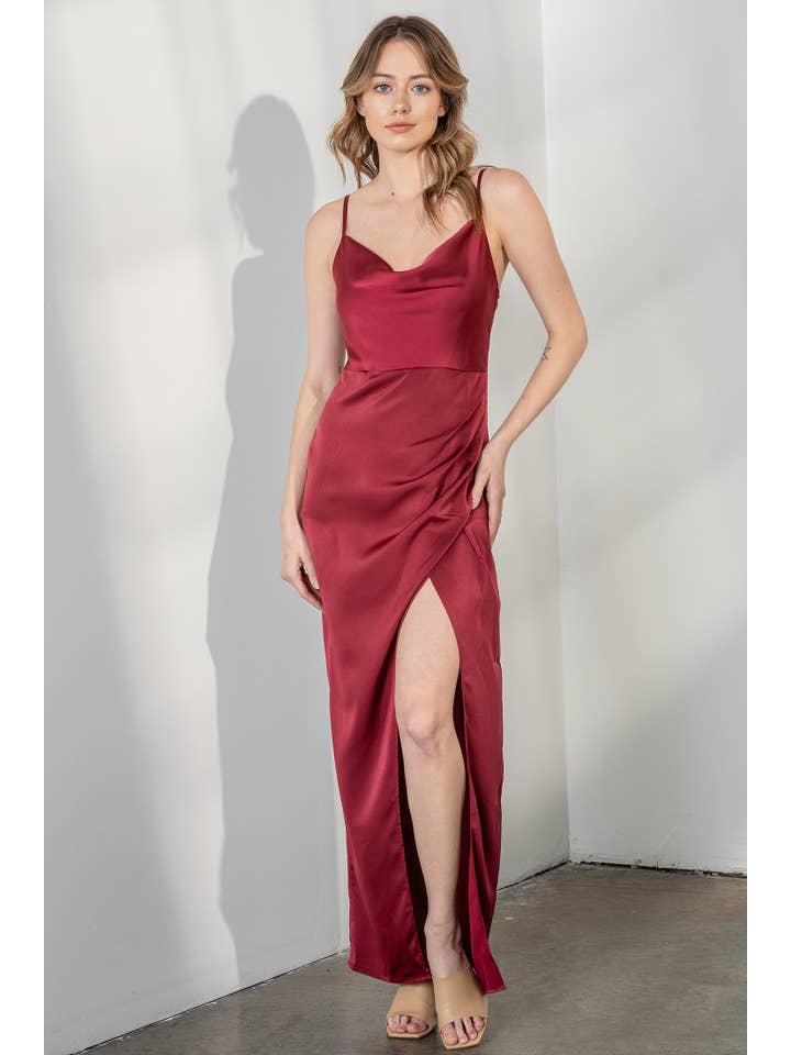 Gypsie Jane - Wholesale Dress - Women's - Silk Satin solid maxi dress with slit