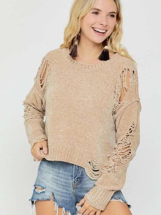 maglione a manica lunga in morbido tessuto invecchiato per la vendita all'ingrosso da parte di Hers & Mine