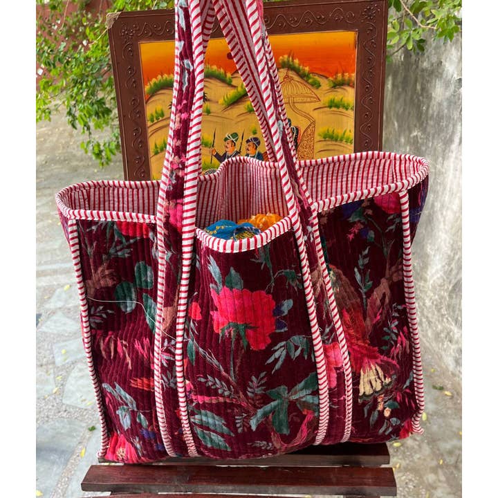 Bhawana Handicrafts - Wholesale Tote bag – Women's - Ethnic Velvet Shoulder Bag Large Tote Bag Printed Floral Bag
