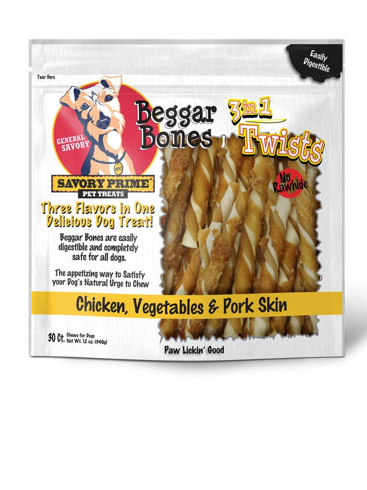 Beggar Bones 3 en 1 Palitos Retorcidos 30/Uds para venta al por mayor de Savory Prime