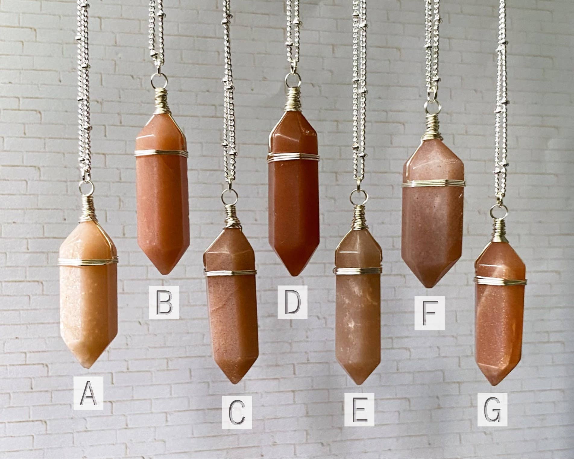 Moonchild Society - Wholesale Pendant/Charm Necklace - Peach Moonstone Silver Crystal Point Necklace, Wire Wrapped Jewelry, Raw Crystal,  Boho Witchy Pick Your Crystal2