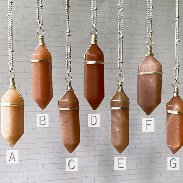 Moonchild Society - Wholesale Pendant/Charm Necklace - Peach Moonstone Silver Crystal Point Necklace, Wire Wrapped Jewelry, Raw Crystal, Boho Witchy Pick Your Crystal2