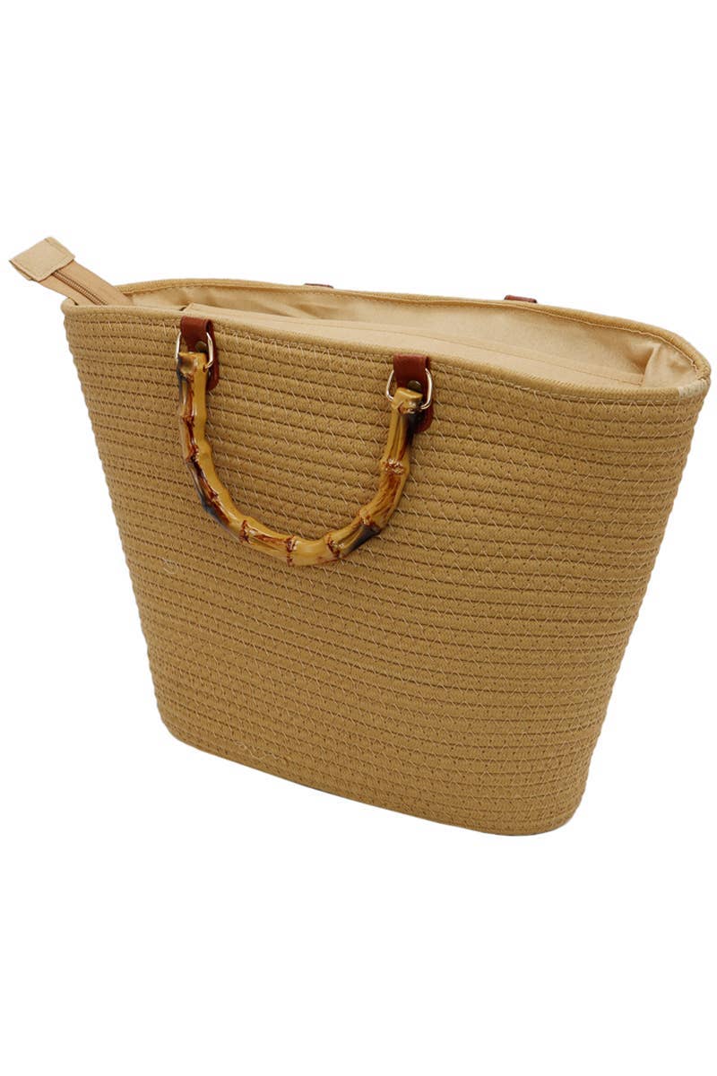 Cap Zone - Wholesale Beach Bag - Oversized Faux Bamboo Handle Braided Woven Beach Tote Bag5