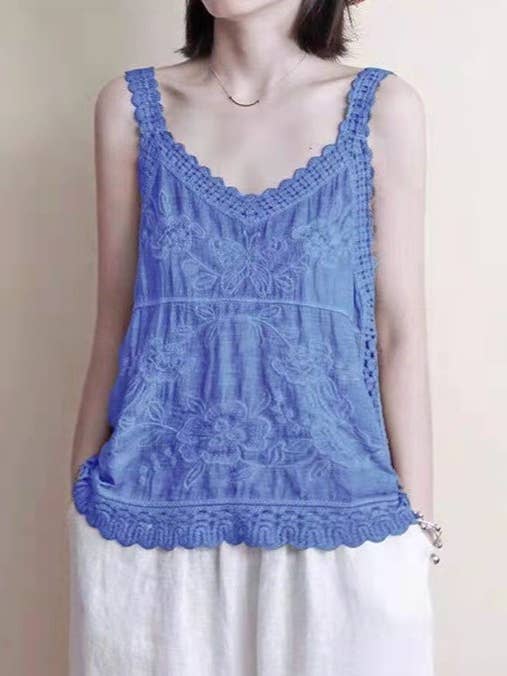 Rosa Clothing - Wholesale Tank Top - Women's - V-Neck Ethnic-Style Pattern Lace Camisole