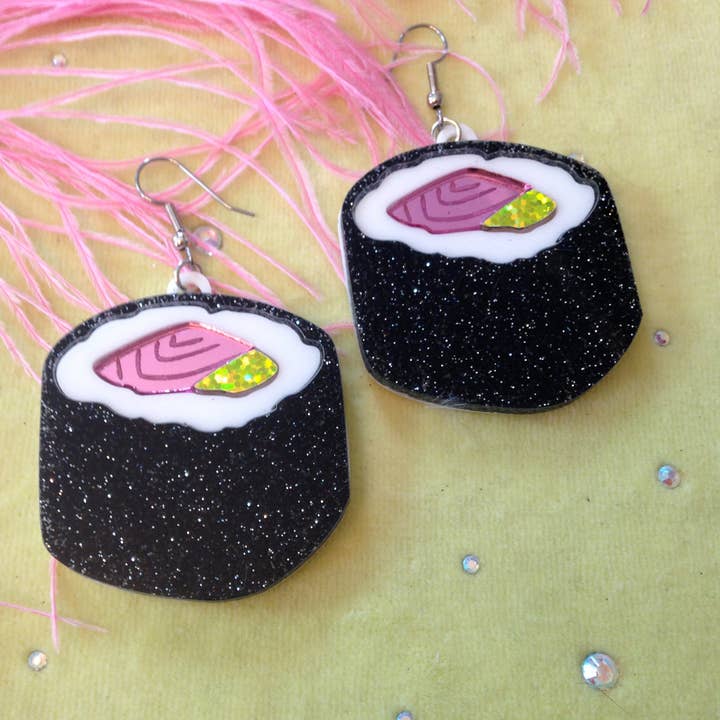 Sushi Roll Laser Cut Acrylic Earrings for wholesale by I'm Your Present
