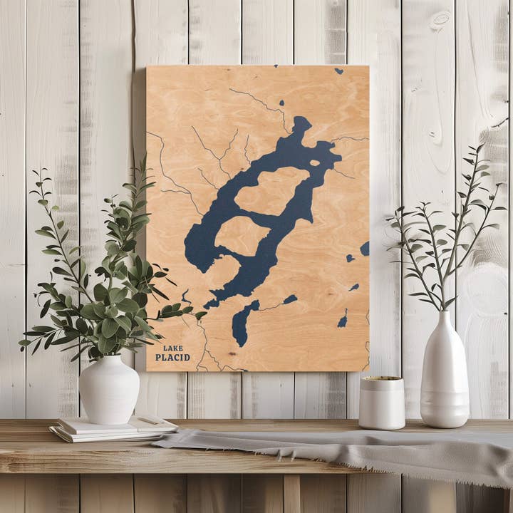 Mappa Personalizzata del Lago di Lake Placid, New York per la vendita all'ingrosso da parte di Benoit's Design Co.