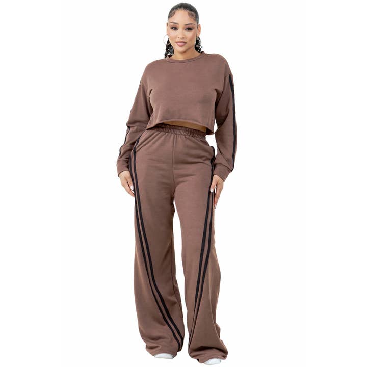 Ensemble haut court rayé YT3597/YP3598 et pantalon large pour la vente par Yellow Cabbage