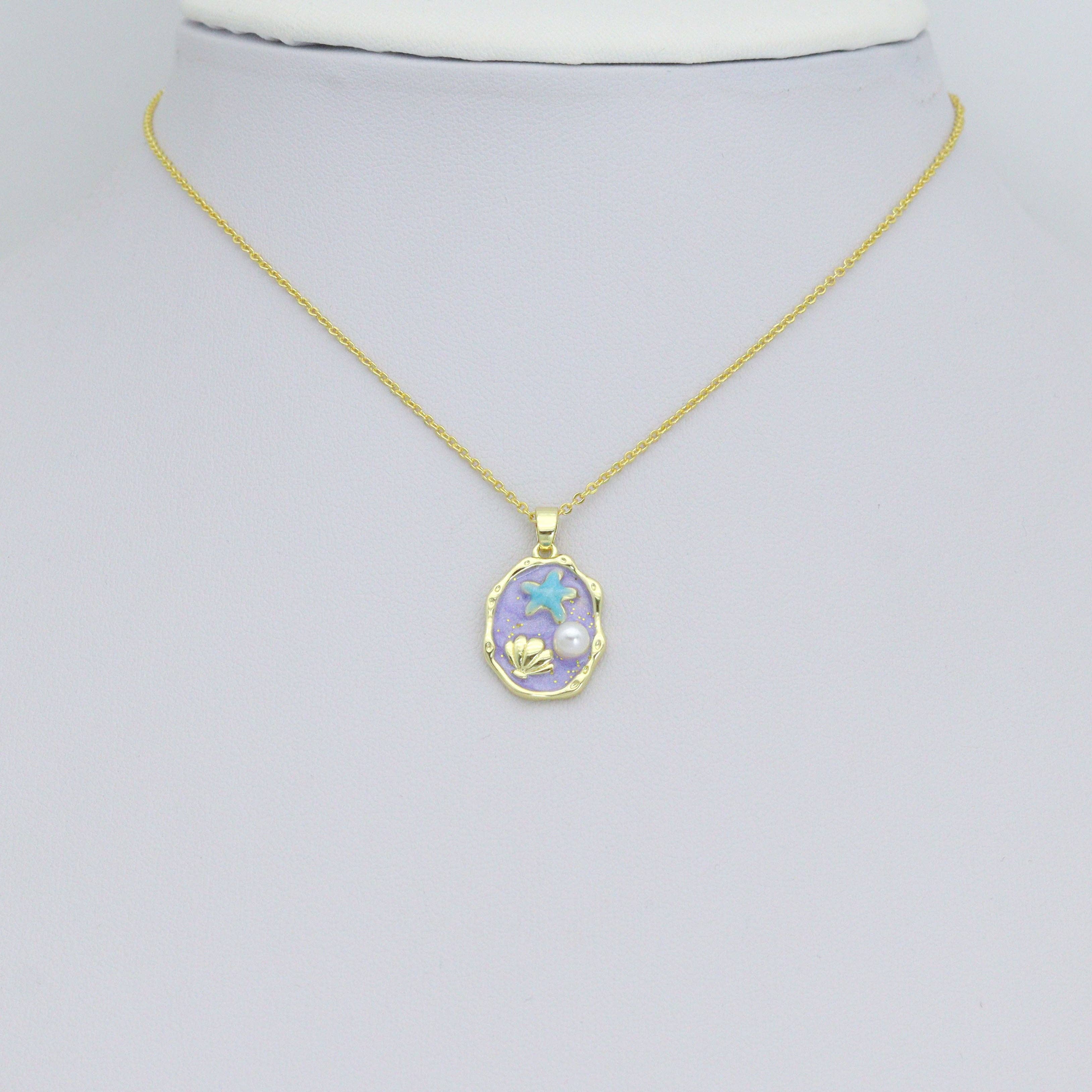 BestBeads&Beyond - Wholesale Individual Charm/Pendant - White Purple Gold StarFish Shell Pearl charm, Sku#14834