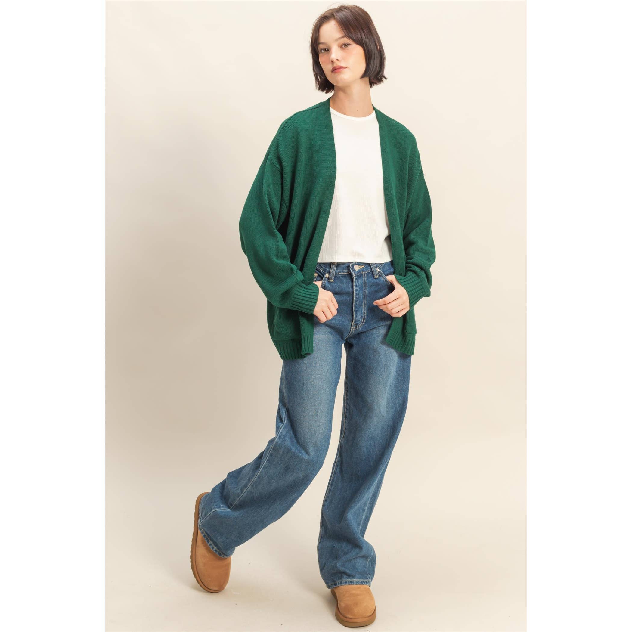 Double Zero - Venta al por mayor Cárdigan - Mujer - Cárdigan de Punto Abierto de Talla Grande con Bolsillos13