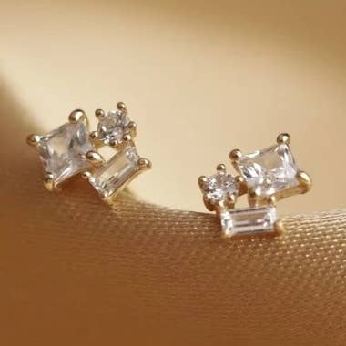 10k Solid Gold CZ Trio Cluster Studs for wholesale by Ofina Jewelry