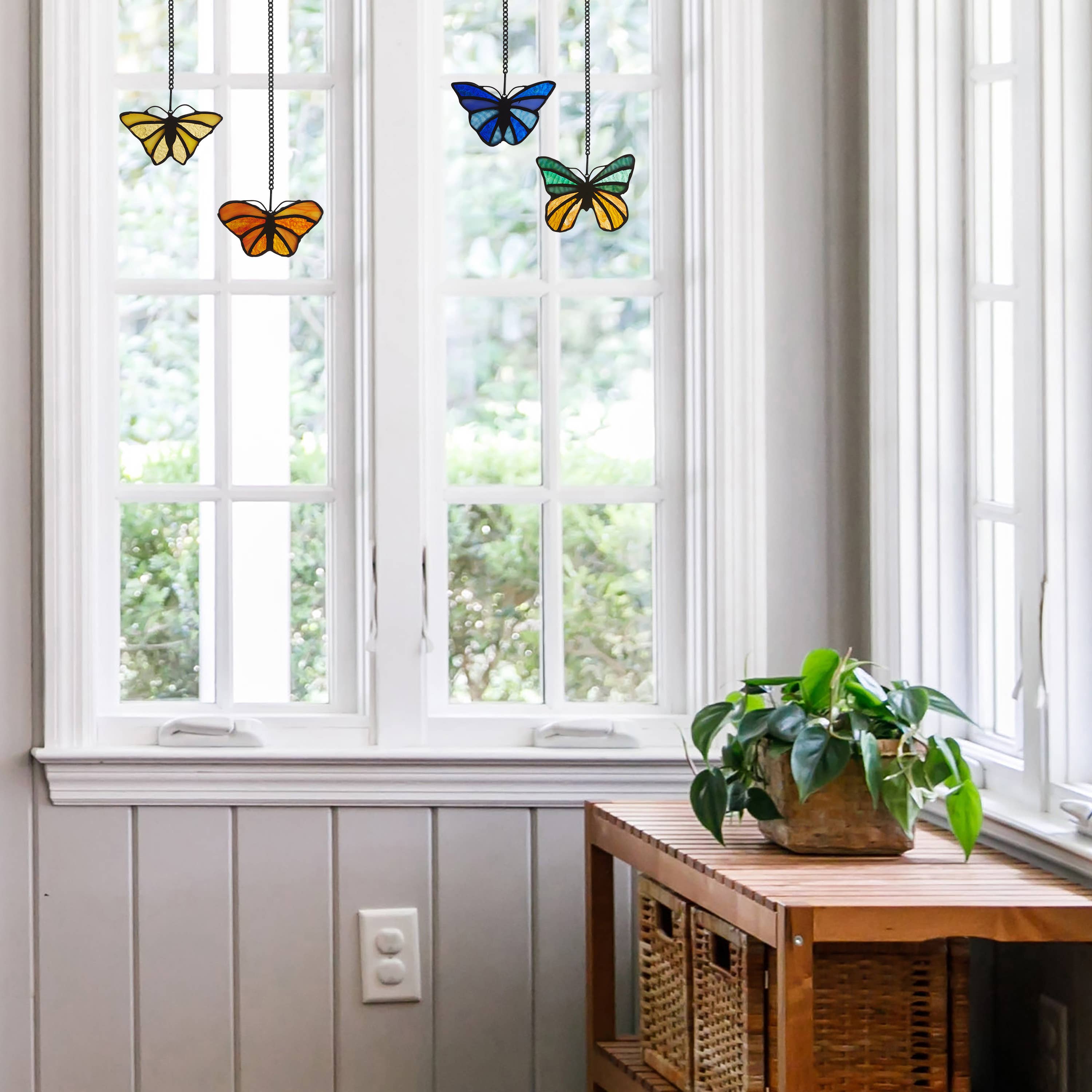 River of Goods - Wholesale Suncatcher - 3.2"H Butterfly Kaleidoscope Stained Glass Window Panel Set3