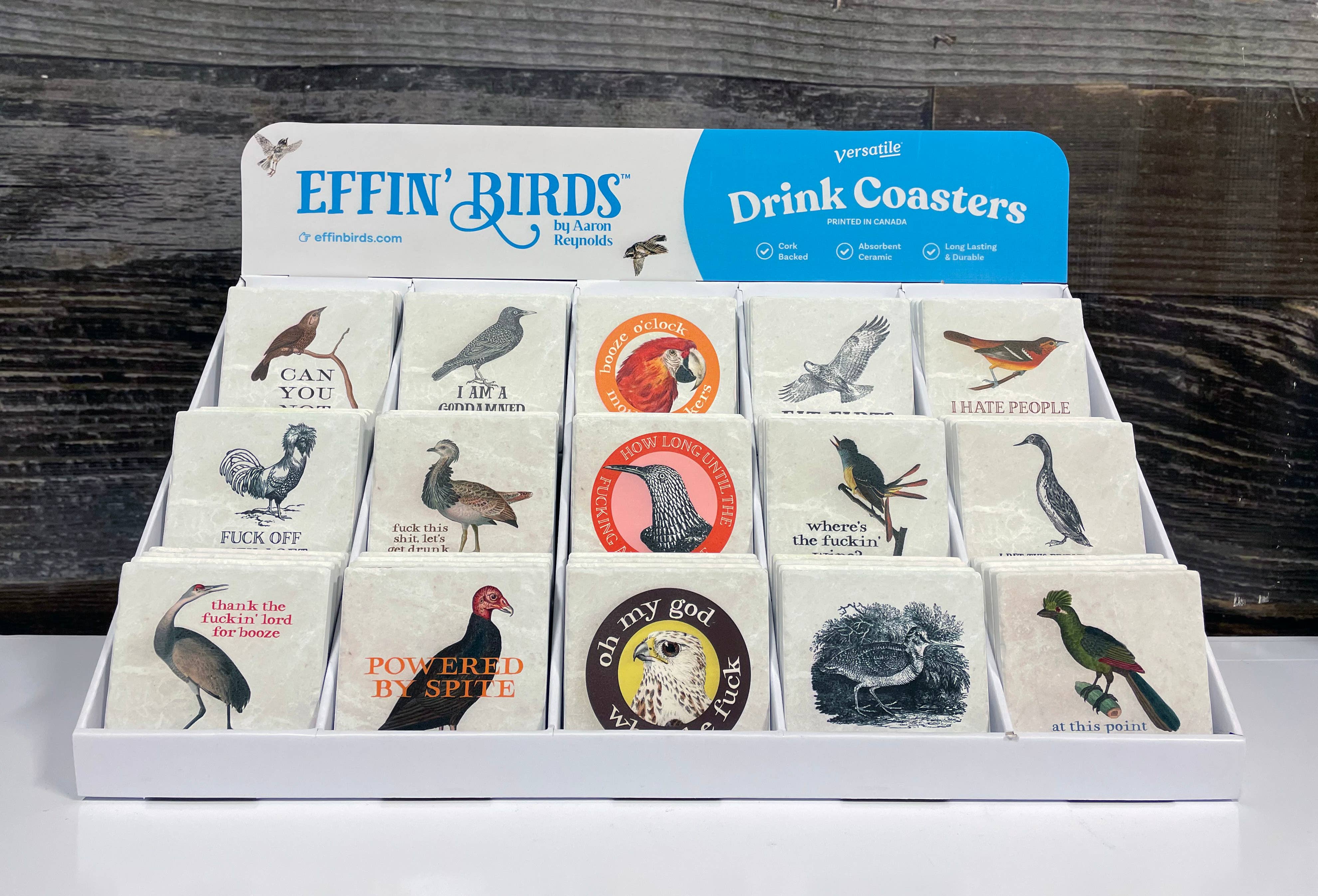 Versatile Coasters Canada - Wholesale Coasters - Effin' Birds Retailer Coaster Program - Includes Display!2