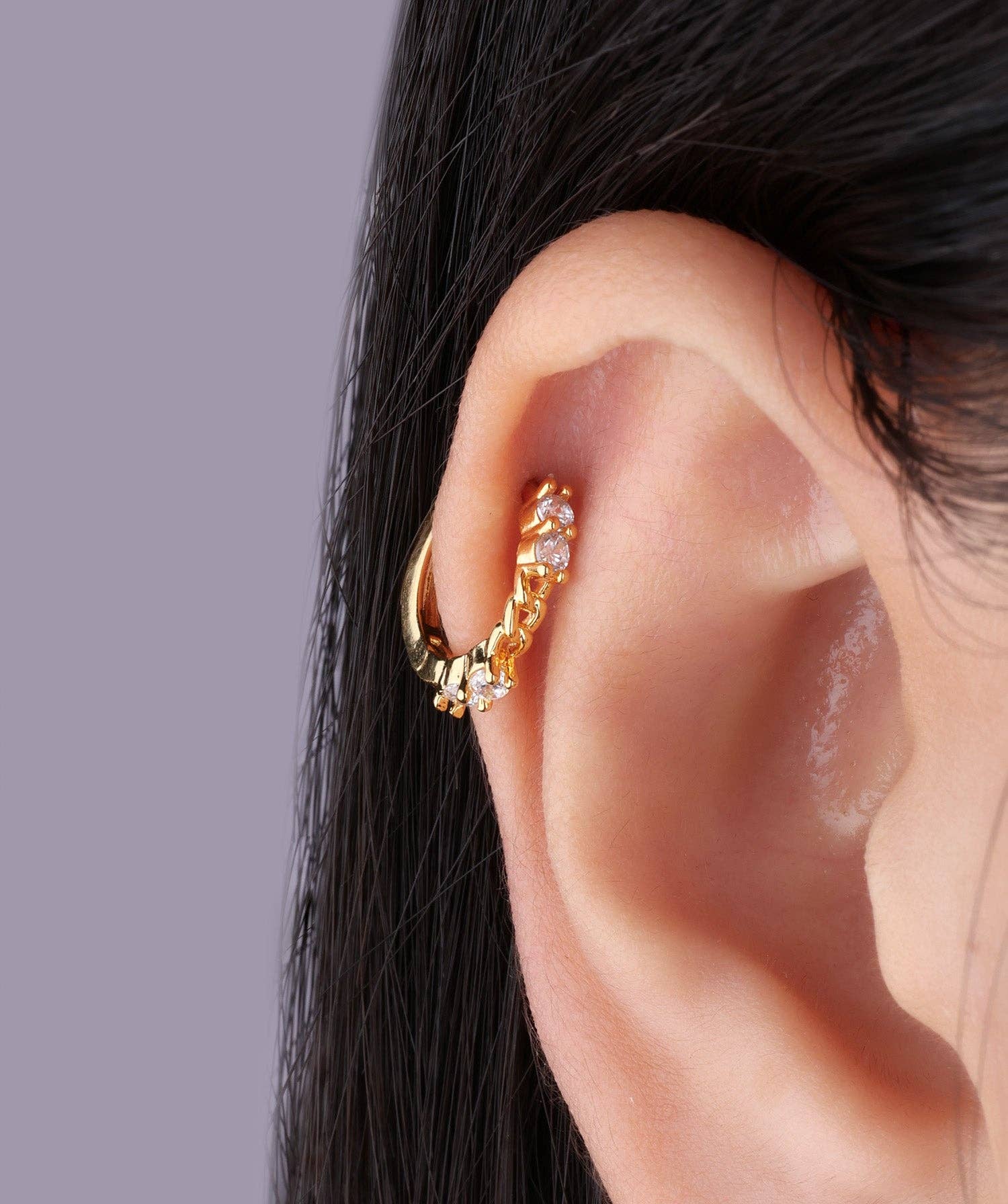 oumo jewelry - Wholesale Huggie Earrings - Chain-Shaped Gemstone Hoop1