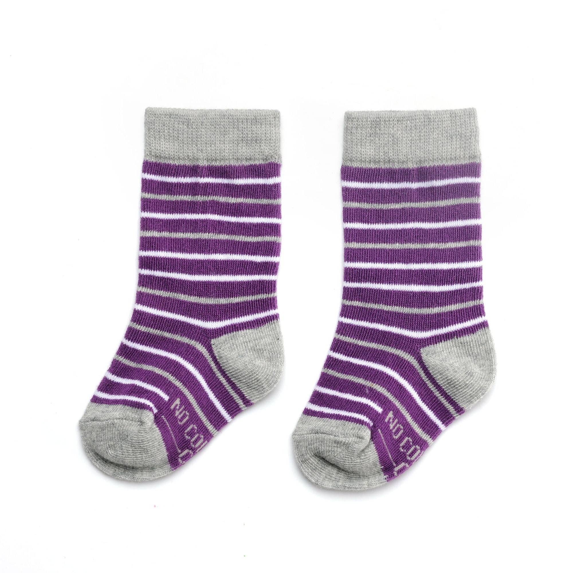 No Cold Feet - Wholesale Socks - Kids - Purple, Grey, and White Striped Toddler Socks3
