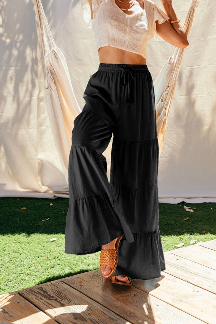 Lara Daisy – Calças - Mulher por atacado – Calças largas com camadas e cós ajustável em chambray5