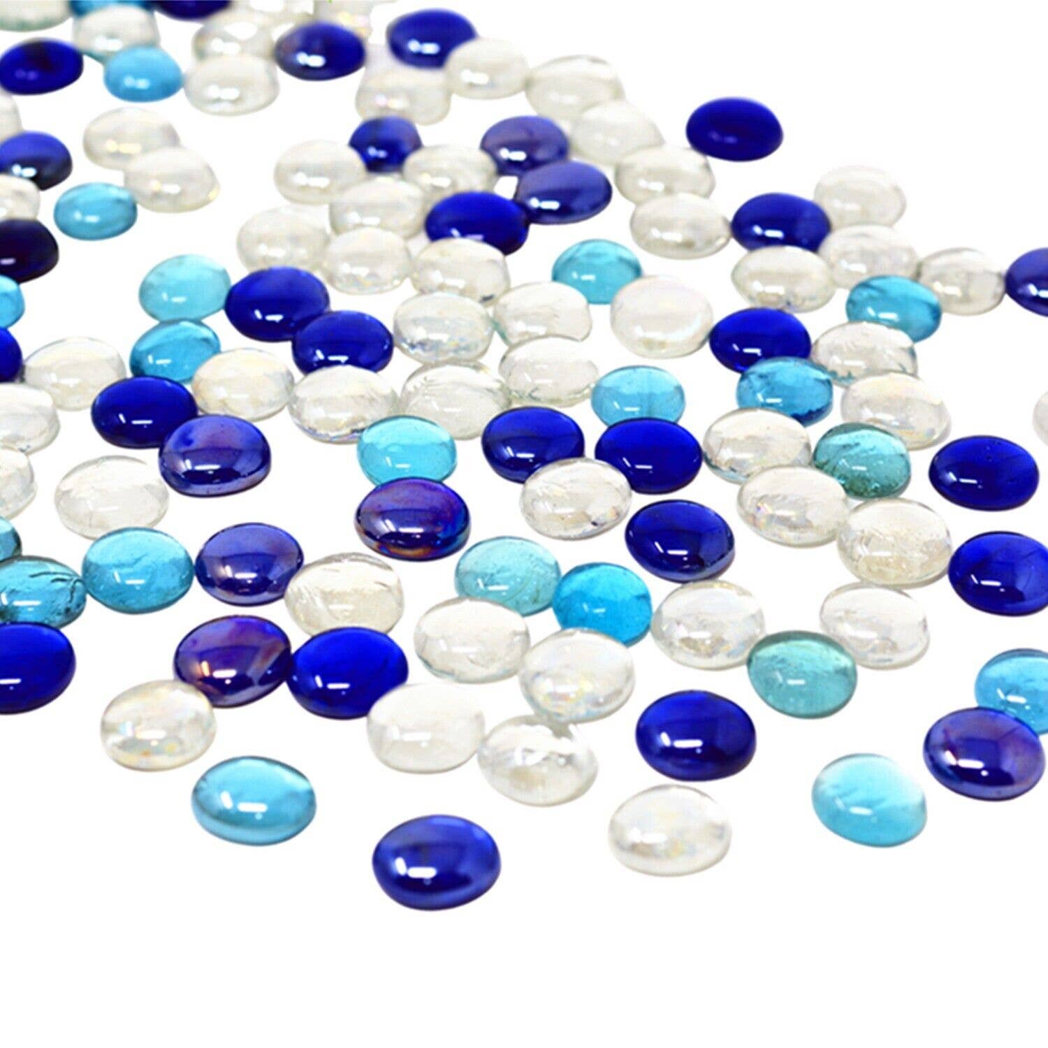 Tsyware - Wholesale Decorative Tabletop Object - 1 Lb (100 Ct)1 Bag Flat Glass Marbles Blue Clear Mixed Color5