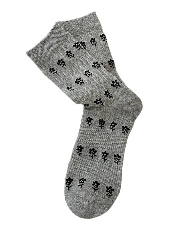 Funkyrel® Atzbranding Limited - Wholesale Socks - Women's - Rufia - Gray Floral Bow Mid-Calf Socks for Women1
