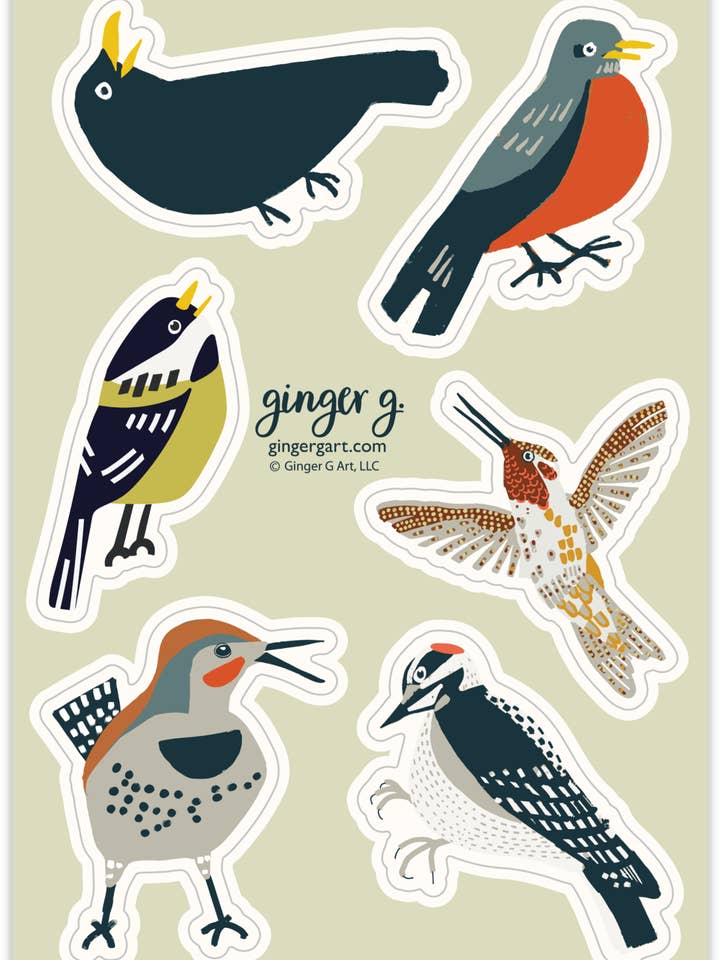 Backyard Bird Sticker Sheet (6 stickers) for wholesale by Ginger G. Art