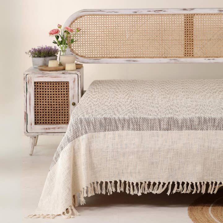 Earthy Brown Cotton Bed Cover (92'' x 102'') for wholesale by Mela Artisans