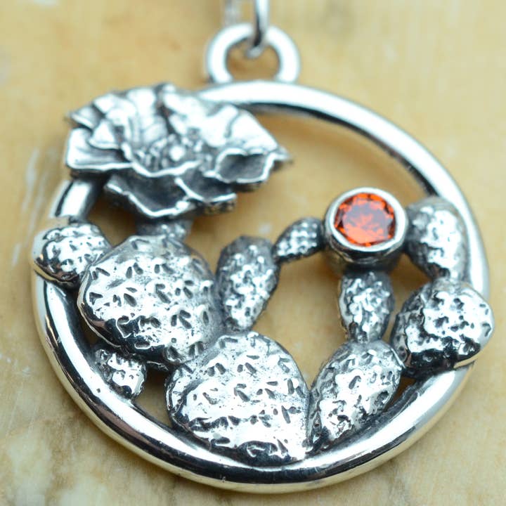 Prickly Pear Cactus with Synthetic Padparadsha Pendant for wholesale by Jewelry by DeCory