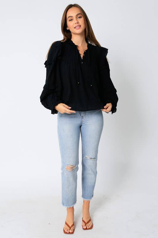 Olivaceous - Wholesale Blouse - Women's - Ruffle Sleeve Cotton Top1