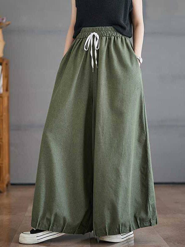 ShieldChic - Wholesale Pants - Women's - High Waisted Loose Drawstring Elasticity Pleated Pockets Culotte Knickerbockers6