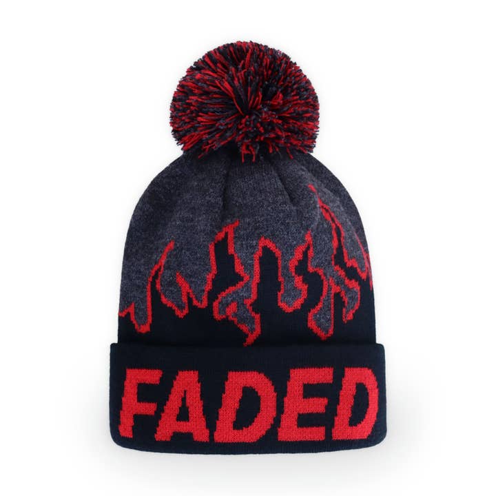 ChoKoLids - Wholesale Beanie - Women's - CHOK.LIDS Faded Fire Flame Design Knit Cuff Pom Beanies Hats