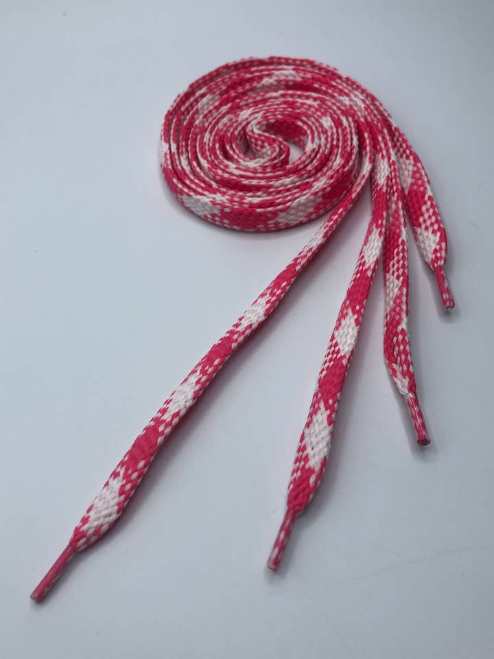 Cordones de cuadros rosa neón y blanco para venta al por mayor de The Shoelace Factory