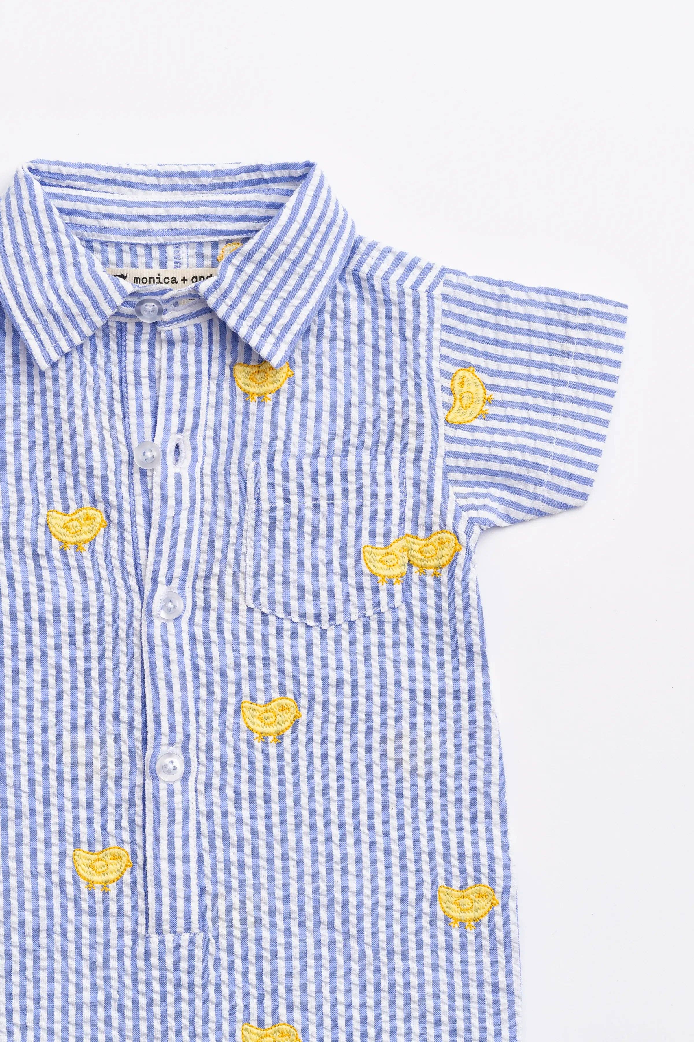 Monica + Andy - Vendita all'ingrosso Tutina - Neonati - Oxford Romper_Ricamato con Pulcini2