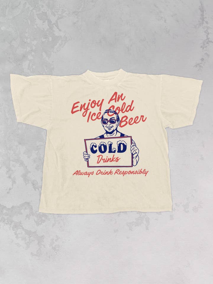 The Clandestine Underground - Wholesale Screen Printed T-Shirt - Women's - Enjoy An Iced Cold Beer, Summer Oversized TShirt