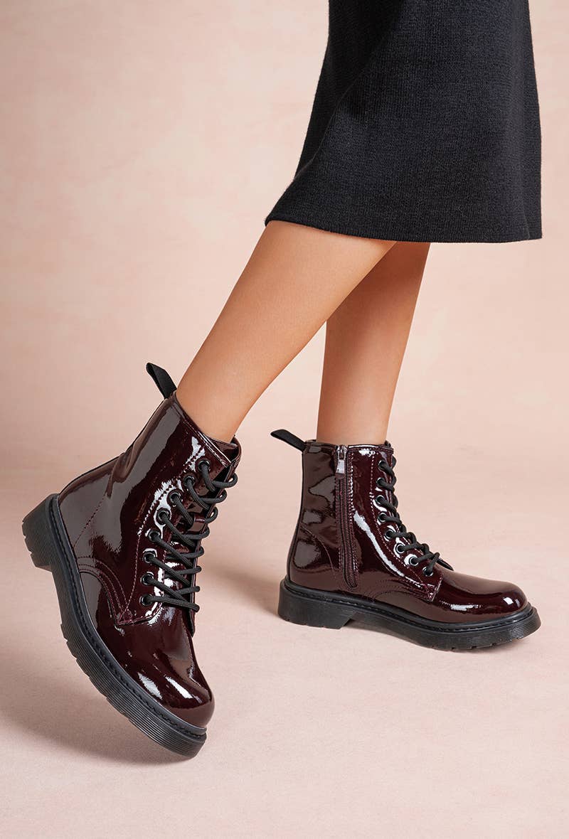 Chunkye patent lace-up ankle boot for wholesale by LADY GLORY