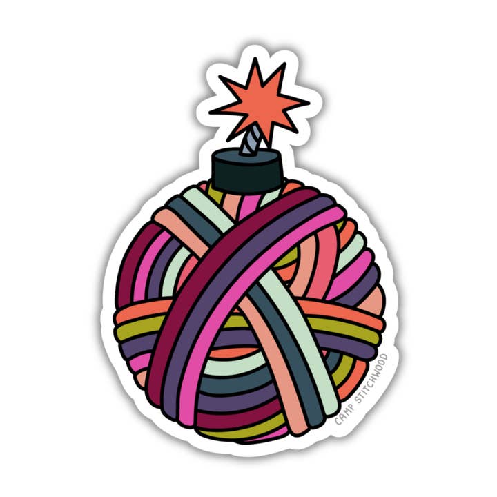 Yarn Bomber Sticker for wholesale by Camp Stitchwood