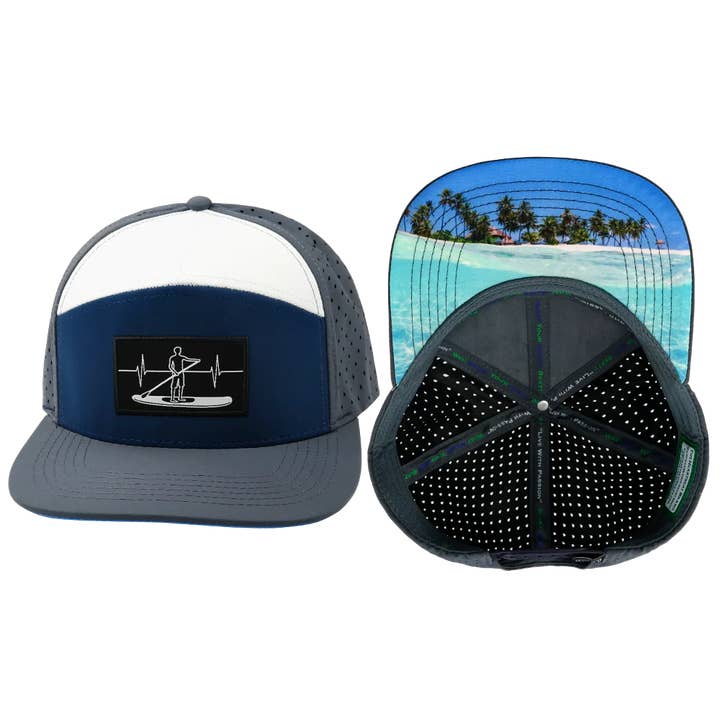 Paddle Board Hat | Flat Bill | Charcoal - Navy - White for wholesale by The Heartbeat Brand