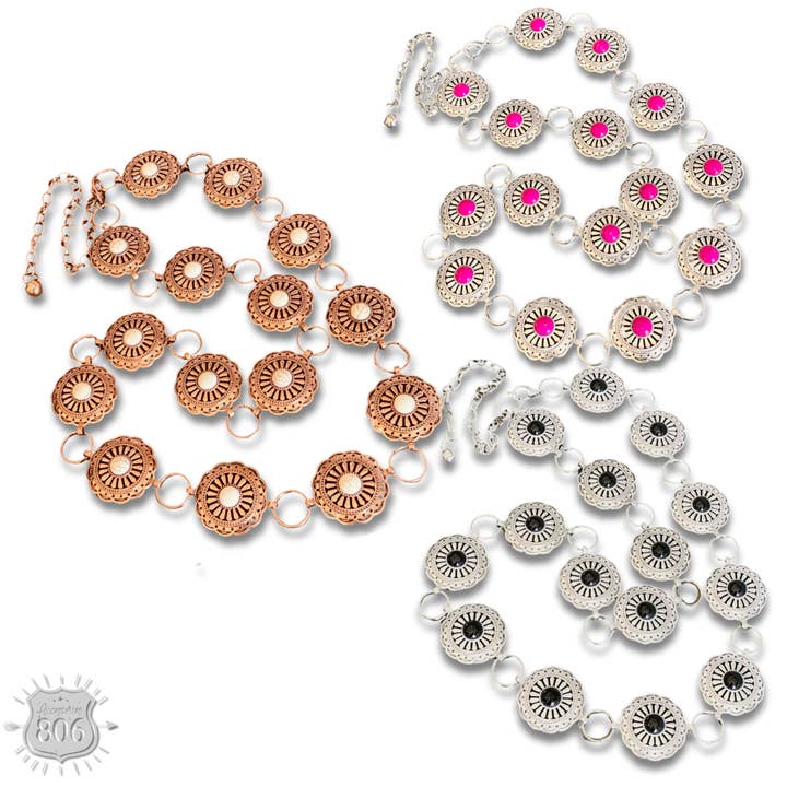 Pink Panache Brands - Wholesale Belt - Women's - Western round stone concho belt2