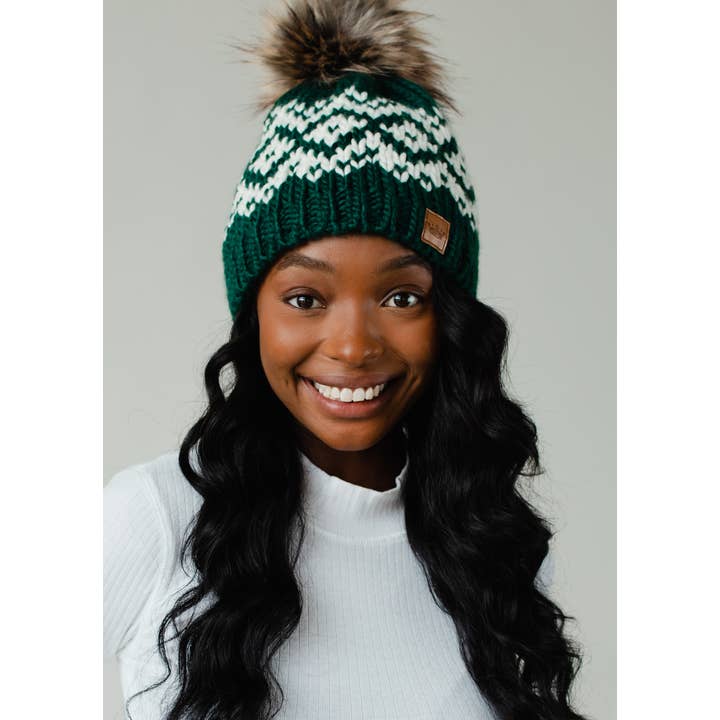 Panache Apparel Co. - Wholesale Beanie - Women's - Dark Teal & White Patterned Pom Hat