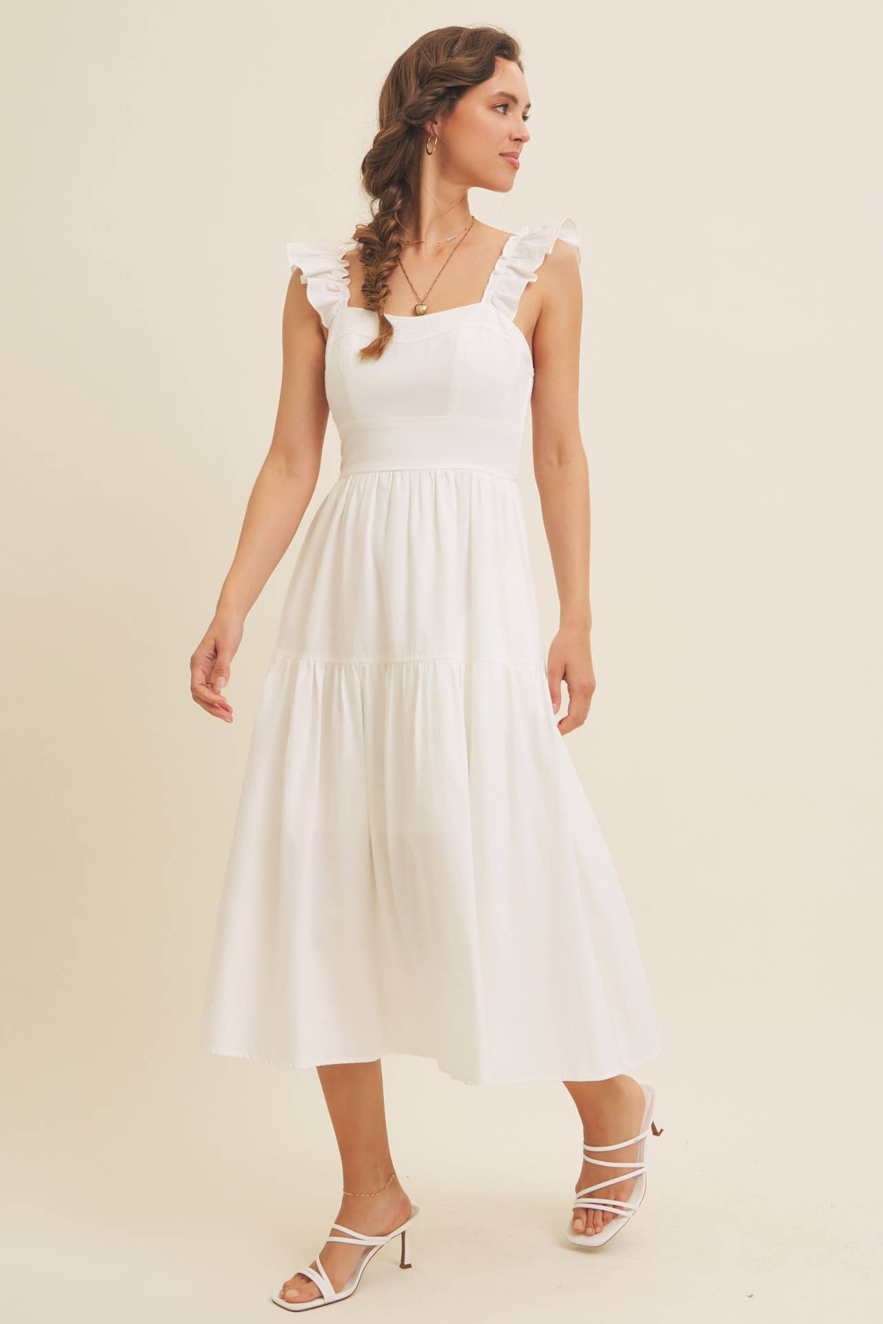 in february – wholesale Klänning - Dam – Klänning midi med volangärmar och sömdetaljer15