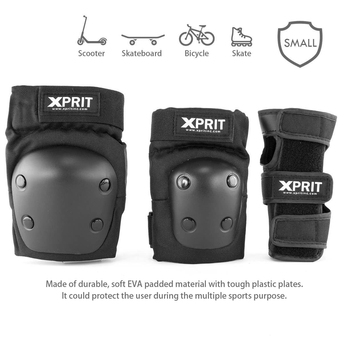 Knee Elbow Pads 3 in 1 Protective Gear Set for Skateboard Scooter XPRIT Adult/Child Wrist Guards Bike