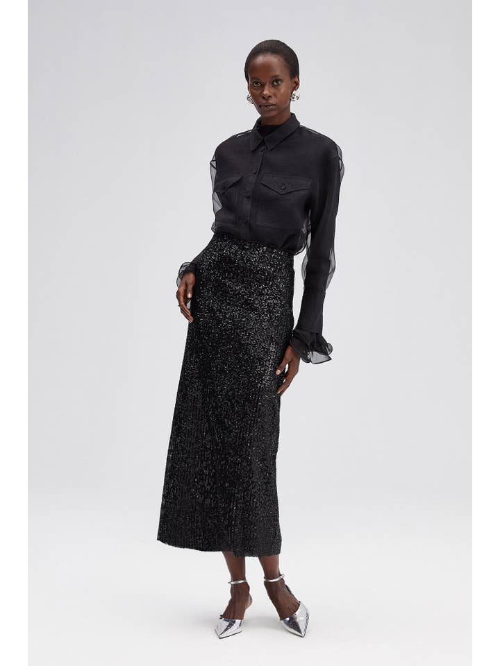 Black SEQUIN PENCIL SKIRT for wholesale on Faire