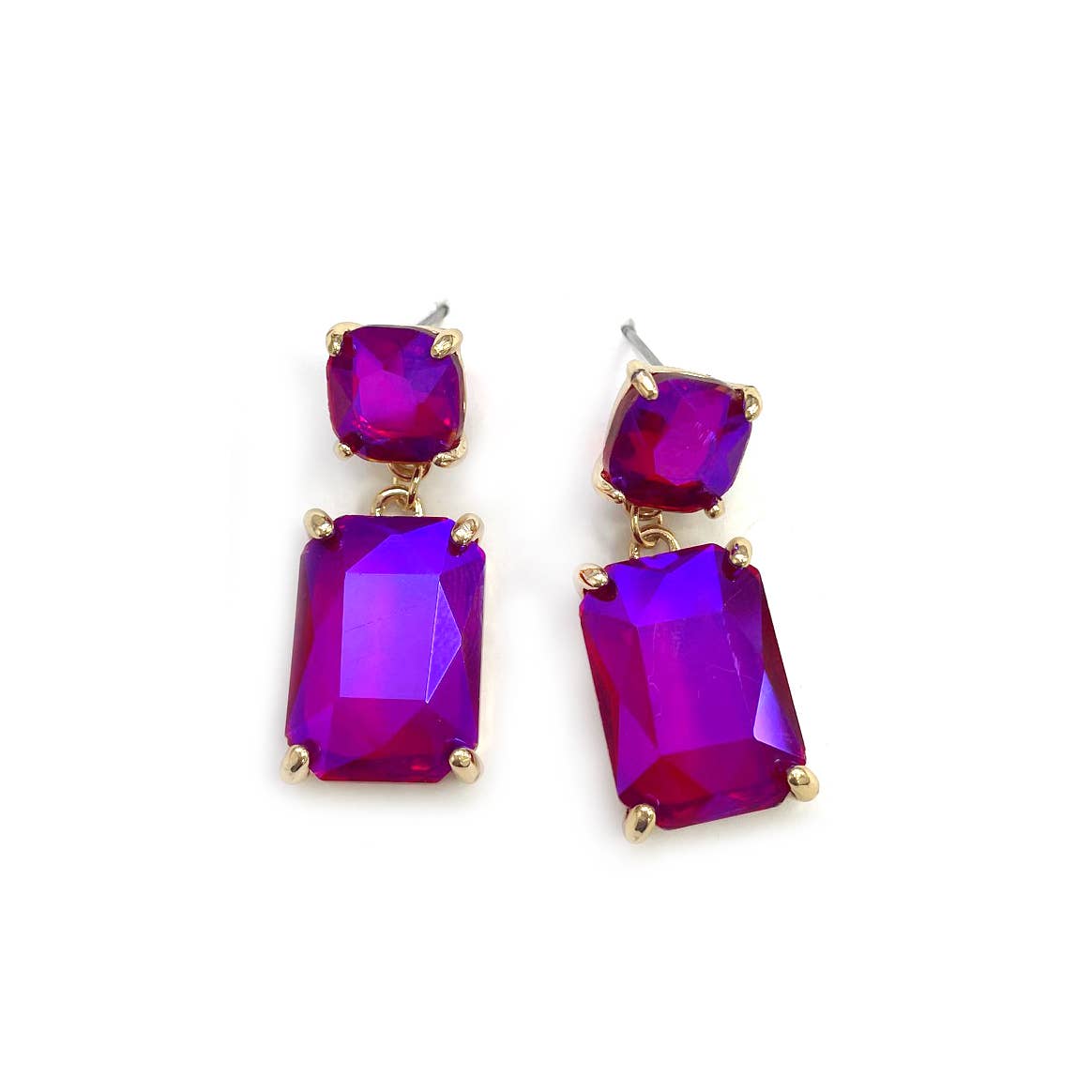 StarryNYC - Wholesale Dangle Earrings - Double Square Linked Crystal Glass Dangle Earrings12