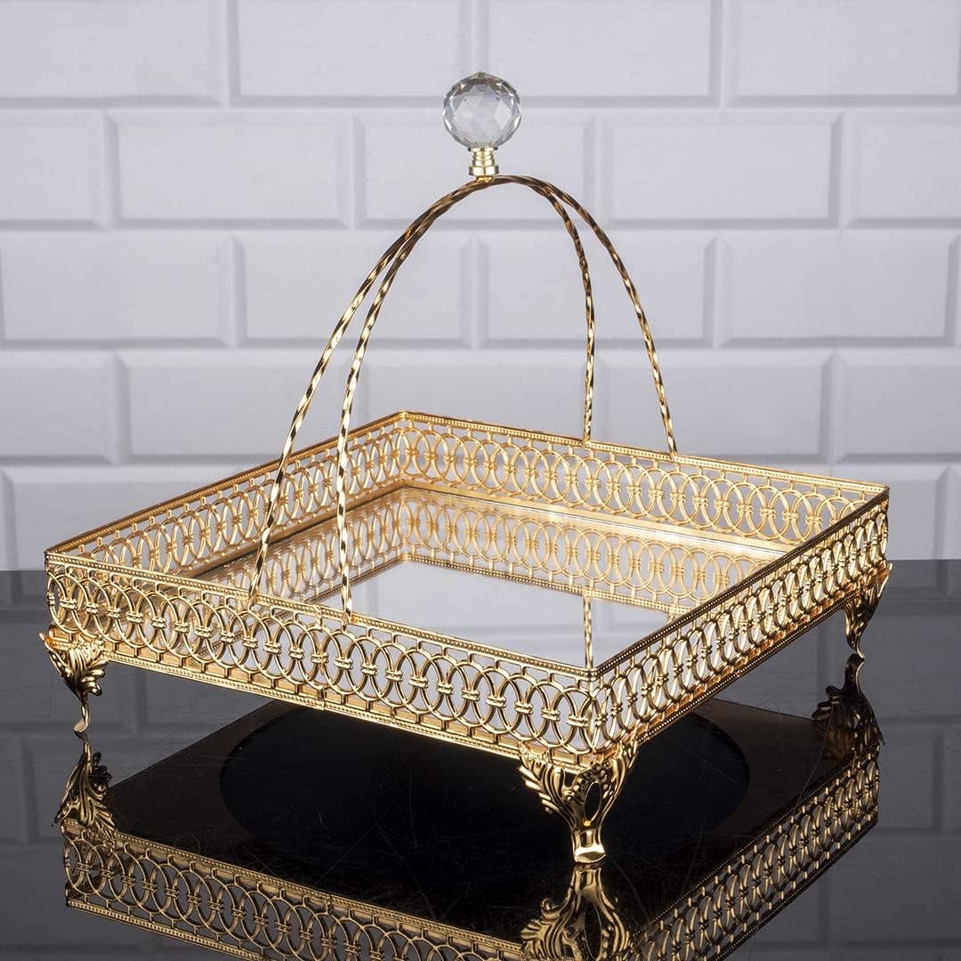 Hakan - Wholesale Decorative Tray - Square Decorative Perfume Organizer for Dresser, Gold, 9.4"0
