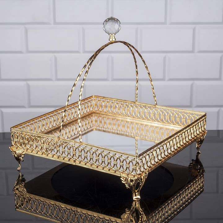 Hakan - Wholesale Decorative Tray - Square Decorative Perfume Organizer for Dresser, Gold, 9.4"