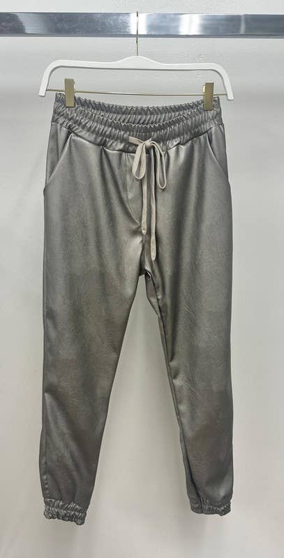 VENTI6 - Wholesale Pants - Women's - PU ELASTIC WAISTBAND ELASTIC ANKLE JOGGERS (97800-PU)16