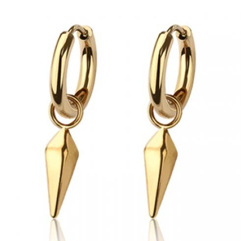 Coppia di orecchini huggie/cerchio in acciaio inox 316L con pendente a cono per la vendita all'ingrosso da parte di CRAVE