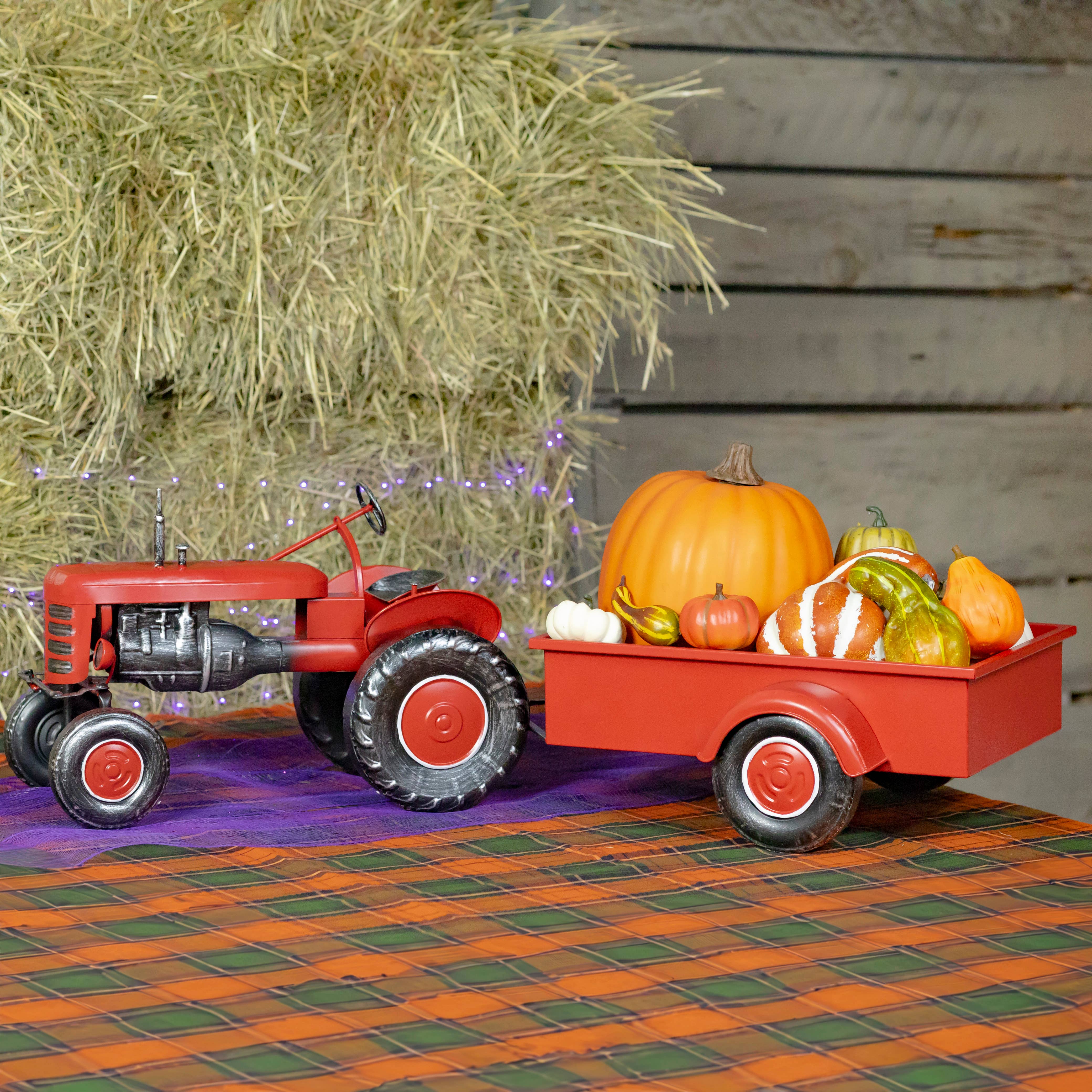 Zaer Ltd. International - Wholesale Christmas Decoration - 3.4 Foot Long Small Red Metal Tractor with Cart13