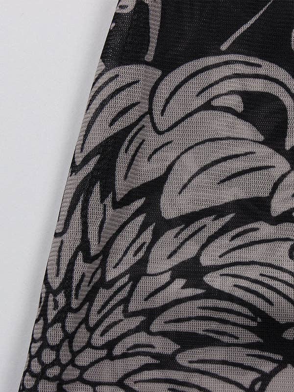 BLACK Long Sleeves Skinny Printed See-Through Split-Joint High Neck Evening Dresses Maxi Dresses for wholesale on Faire8