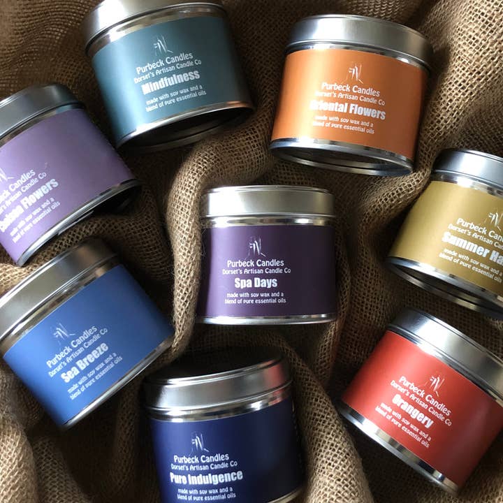 Purbeck Candles – wholesale Travel candles – Signature Range Candle in a Tin - Orangery2