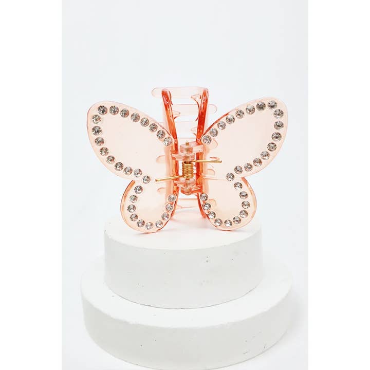 MIX COLOR Rhinestone detail Clear Butterfly Hair Claw for wholesale on Faire